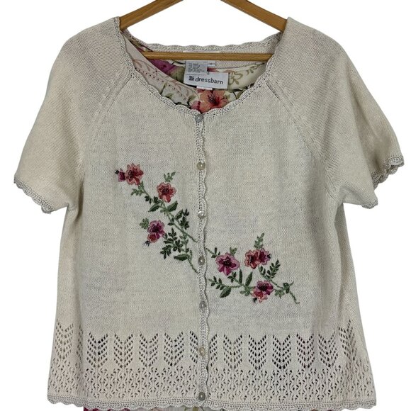 Dressbarn Sleeveless Floral Crinkle Dress & Knit Cardigan Set Sz 14 Embroidered - Picture 7 of 9